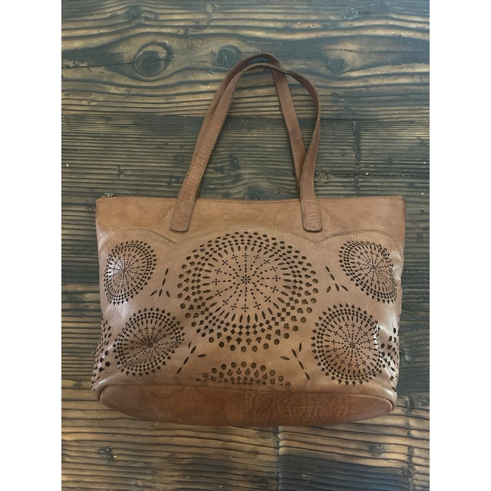 Purse Genuine Leather Laser Cut Handcrafted in India-Cognac Brown